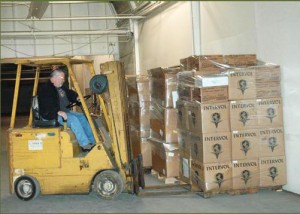 forklift lifting boxes