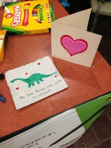 Students personalized their own Valentine's Day cards ou of hand-pulped recycled paper.