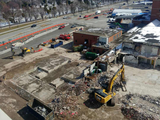 The building demolition site on Elmwood, where the future emergency department tower will stand.