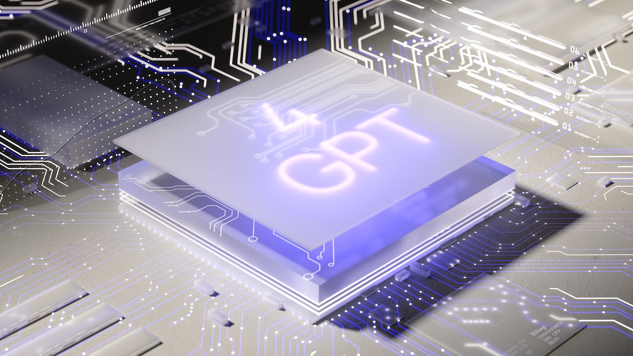 White artificial intelligence chip labelled "4 GPT"