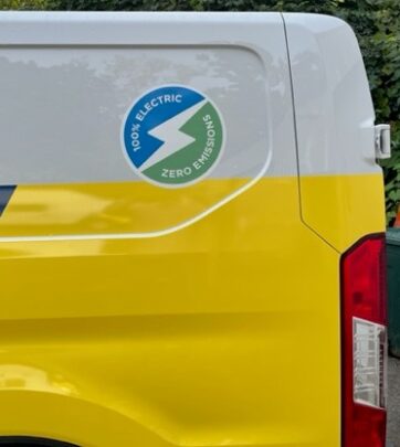 close up of sticker on electric van labeling it zero emissions