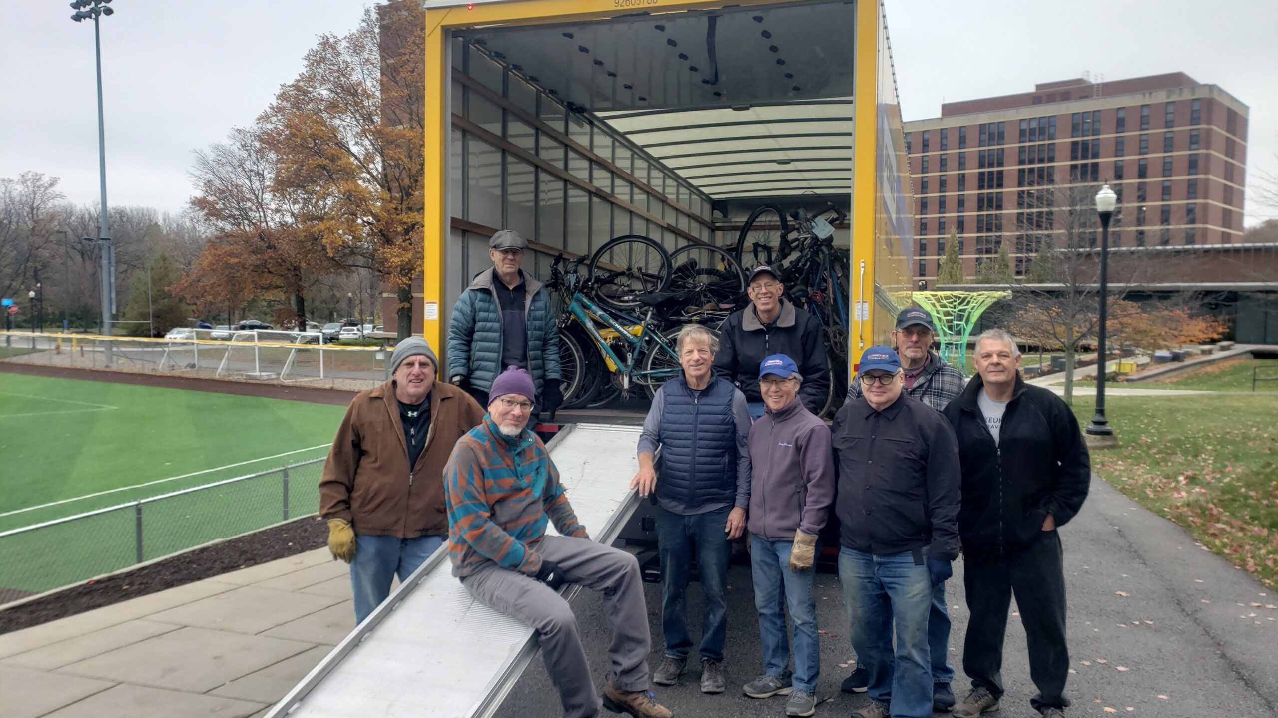 picture of R community bike volunteers accepting donated bikes.